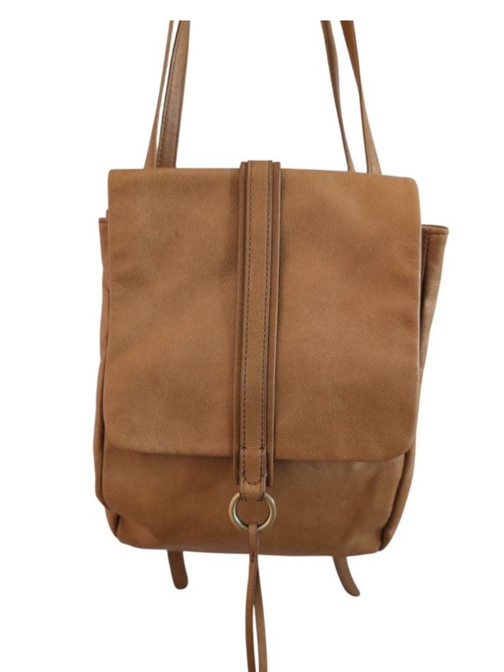 HOBO Tan Leather Backpack with Front Strap and Ring Detail